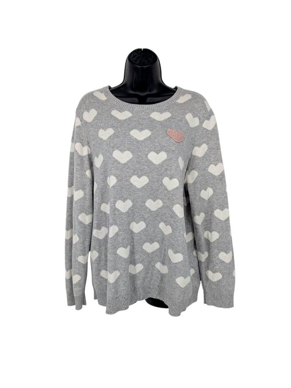 Charter Club Heart Print Sweater Crewneck Cozy Coquette Minimalist Knit Size XXL